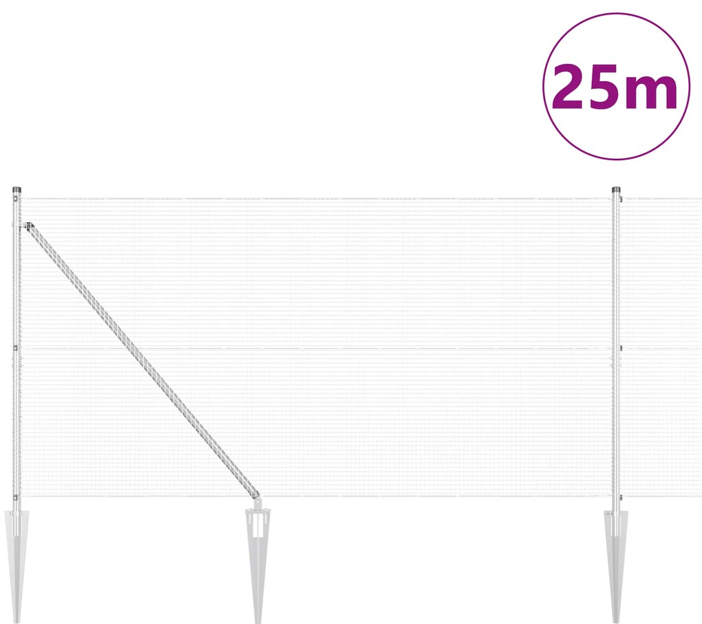 Cerca de Arame Welded com 13 Postes de Espeto 1.2x25 m Aço Galvanizado