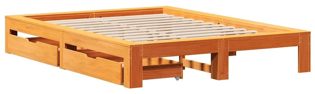 Cama sem colchão 140x200 cm madeira pinho maciça castanho-mel