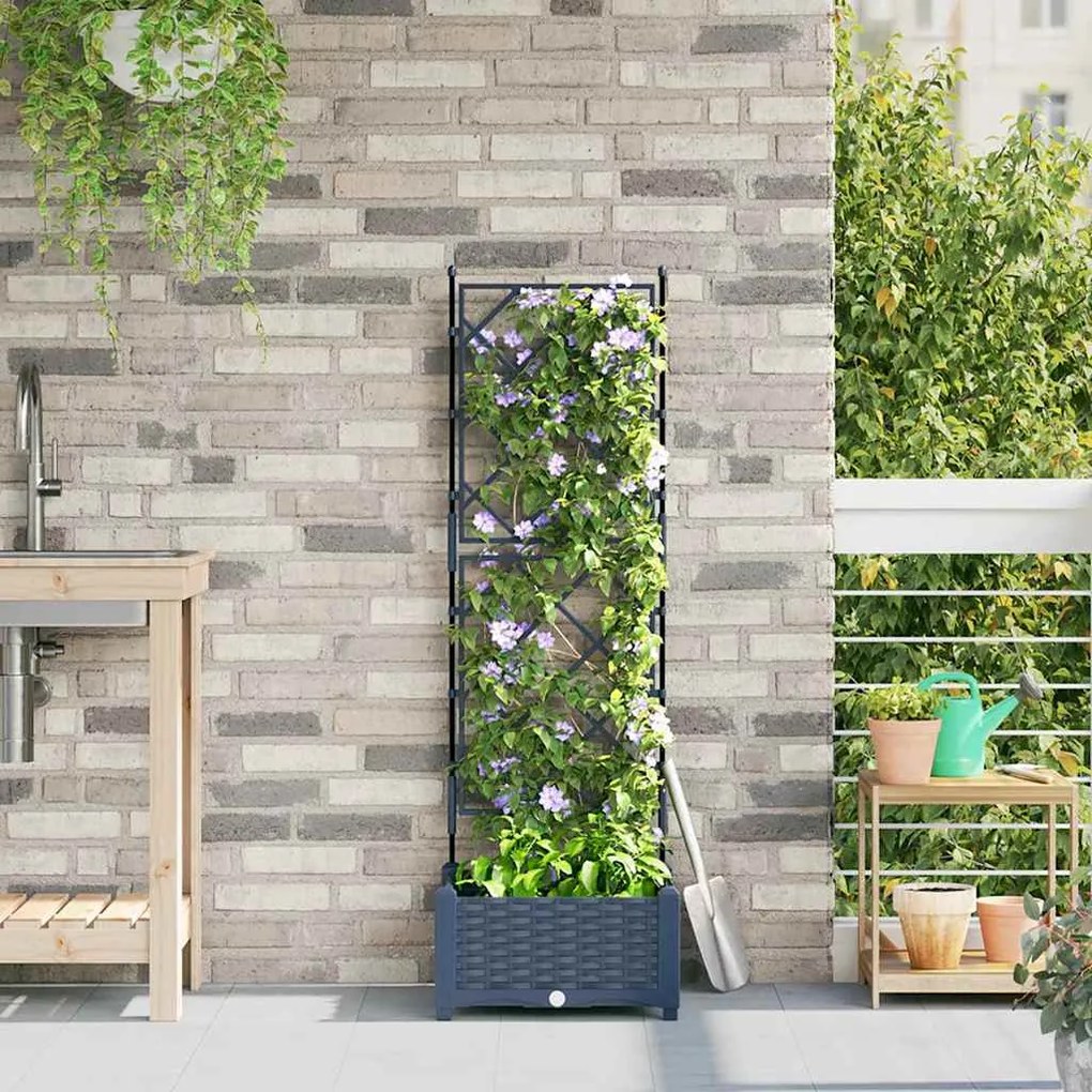 vidaXL Vaso de Jardim com Treliça Cinza 40x40x125.5 cm