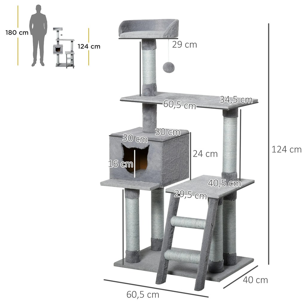 PawHut Árvore Arranhadora para Gatos Torre de Escalada com Plataformas