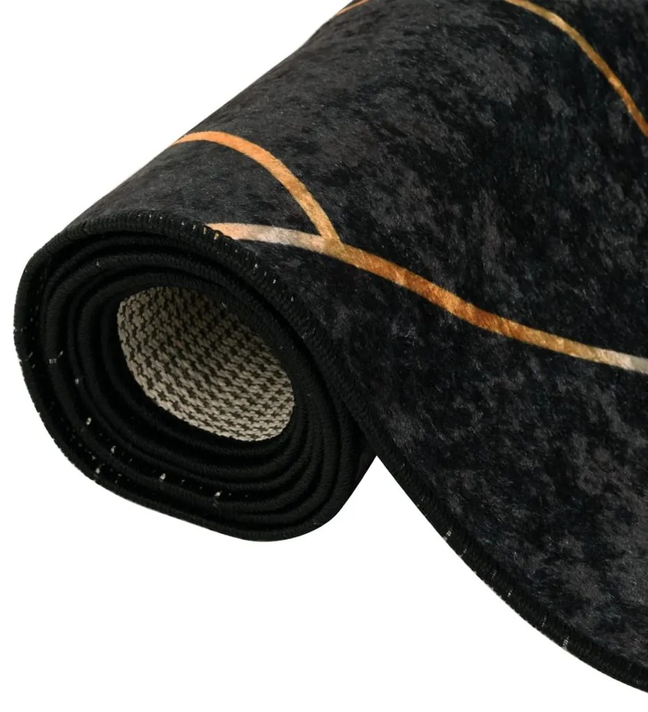 Tapete lavável antiderrapante 120x180 cm preto e dourado