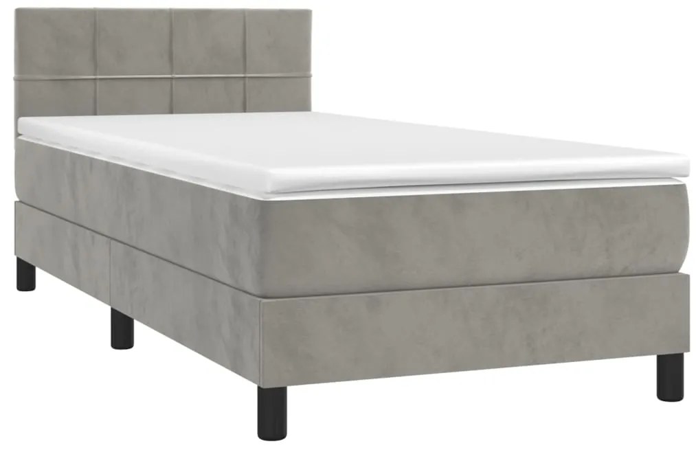 Cama box spring c/ colchão/LED 90x190 cm veludo cinzento-claro