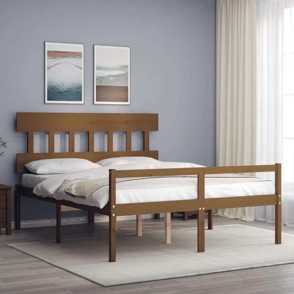 Cama idosos king size c/ cabeceira madeira maciça castanho-mel