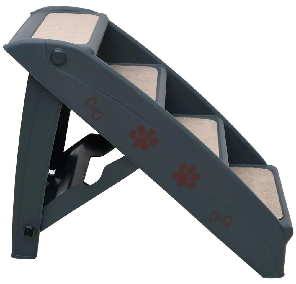 Escada para cães dobrável com 4 degraus cinzento-escuro