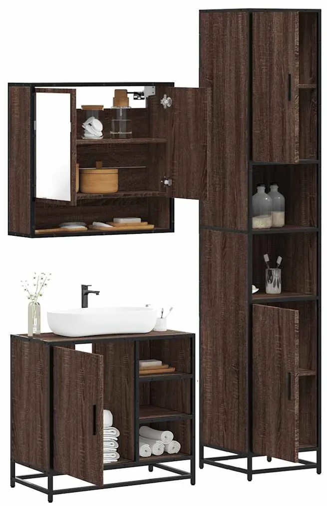 vidaXL 3 pcs conj. móveis WC derivados madeira cor carvalho castanho