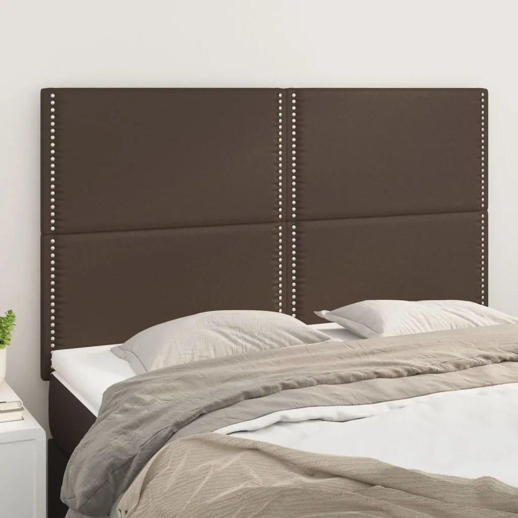 vidaXL Cabeceira Castanha 144x5x118/128 cm Couro Sintético