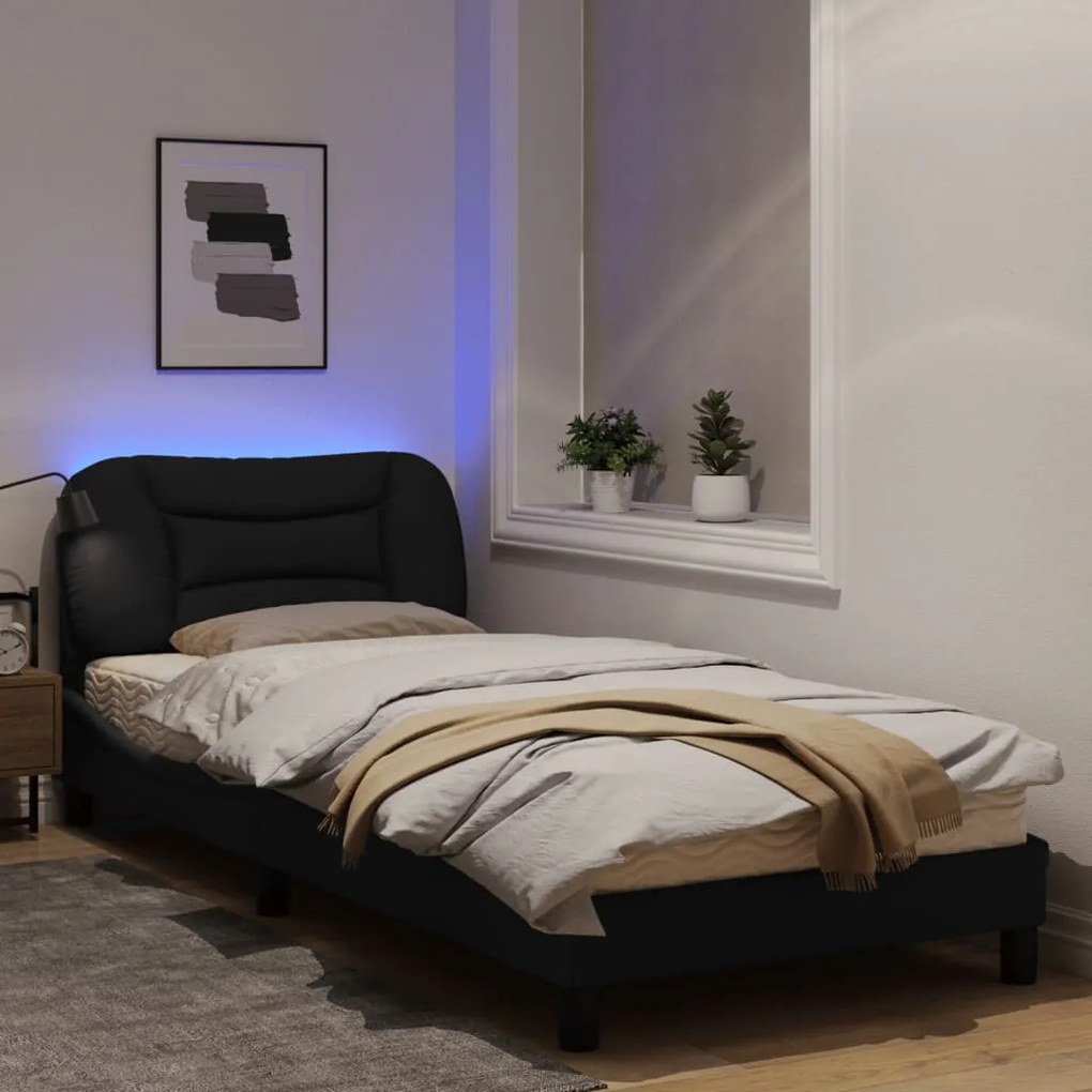 Estrutura de cama c/ luzes LED 80x200 cm tecido preto