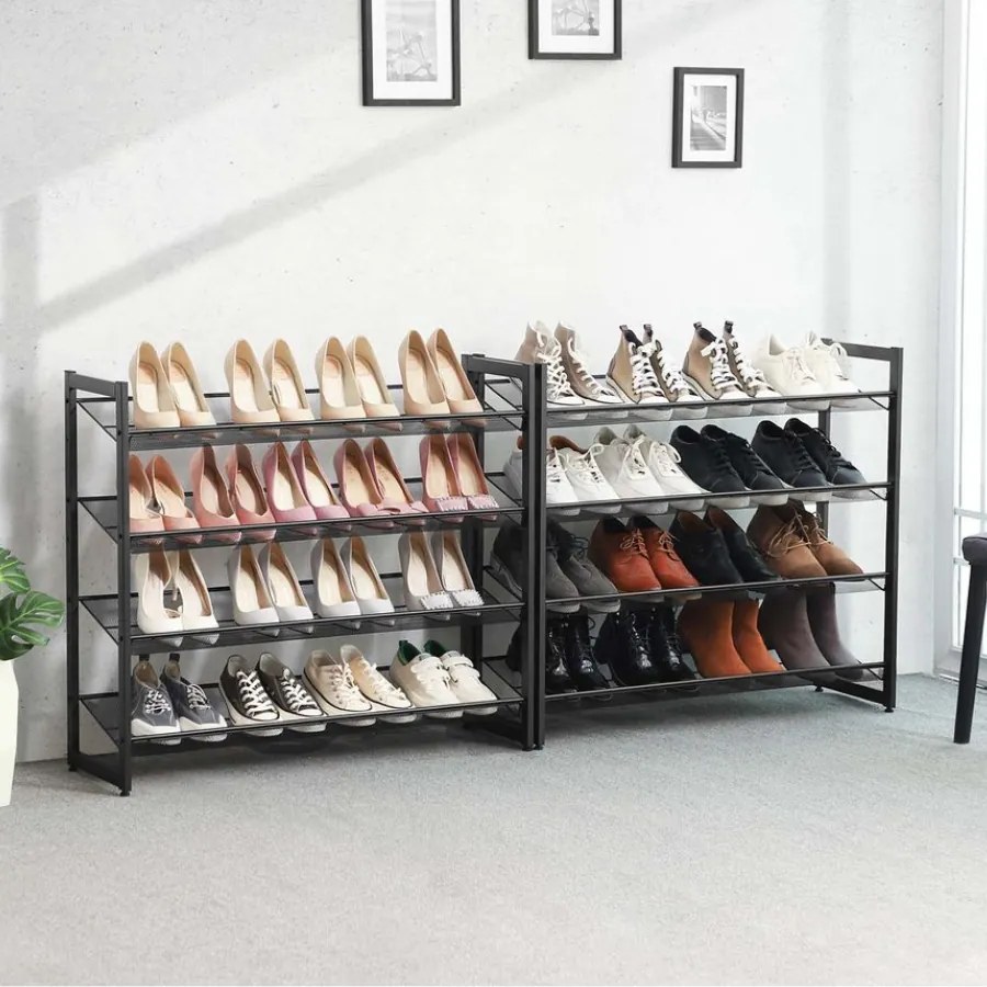 Conjunto de 2 estantes empilháveis para sapatos com 8 prateleiras 92,5 x 30,7 x 163,5 cm Preto