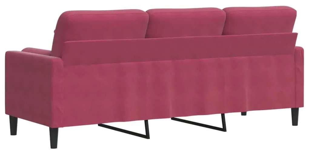 Sofá 3 lug. + almofadas decorativas 180cm veludo vermelho tinto