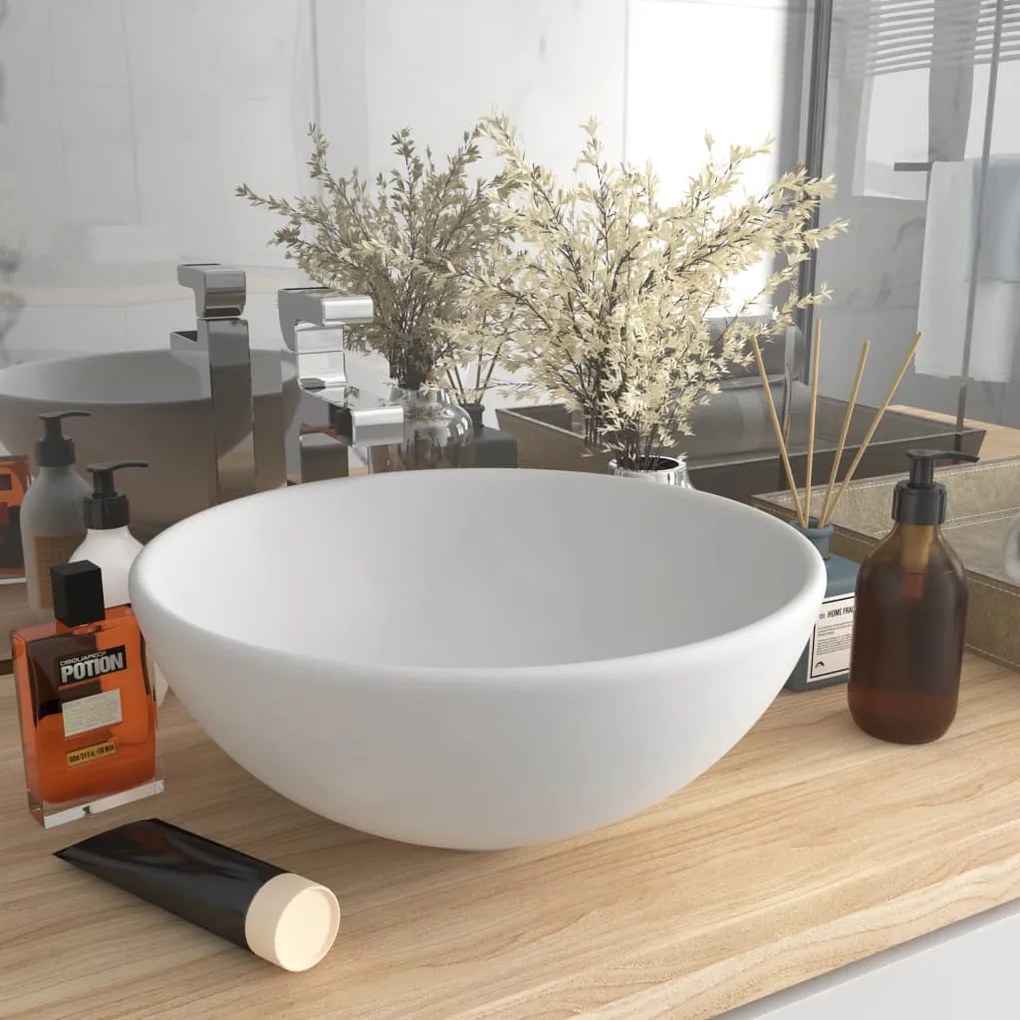 146965 vidaXL Lavatório WC luxuoso redondo 32,5x14cm cerâmica branco mate