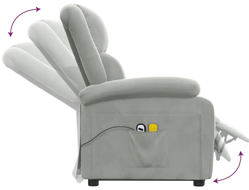 Poltrona elevatória de massagens veludo cinzento-claro