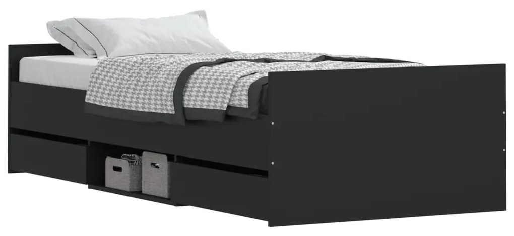 Estrutura de cama c/ painéis cabeceira e pés 90x190 cm preto