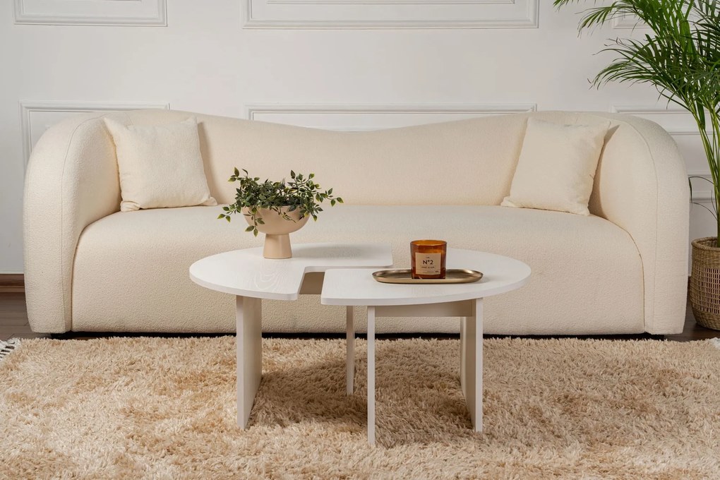Mesa de Centro Moira - Branco Madeira - Ø90x41 cm