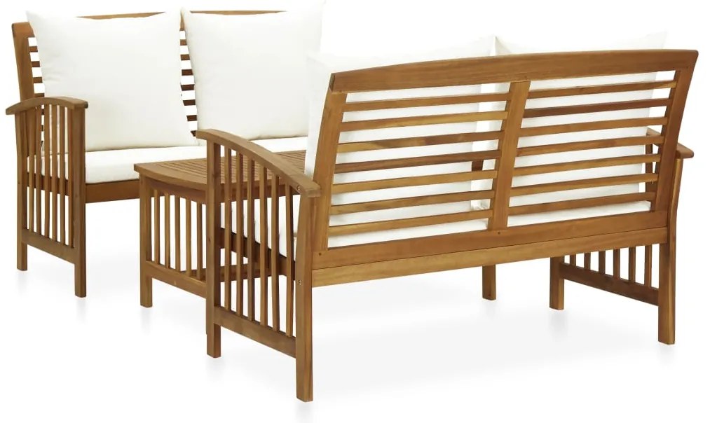 3 pcs conjunto lounge de jardim c/ almofadões acácia maciça