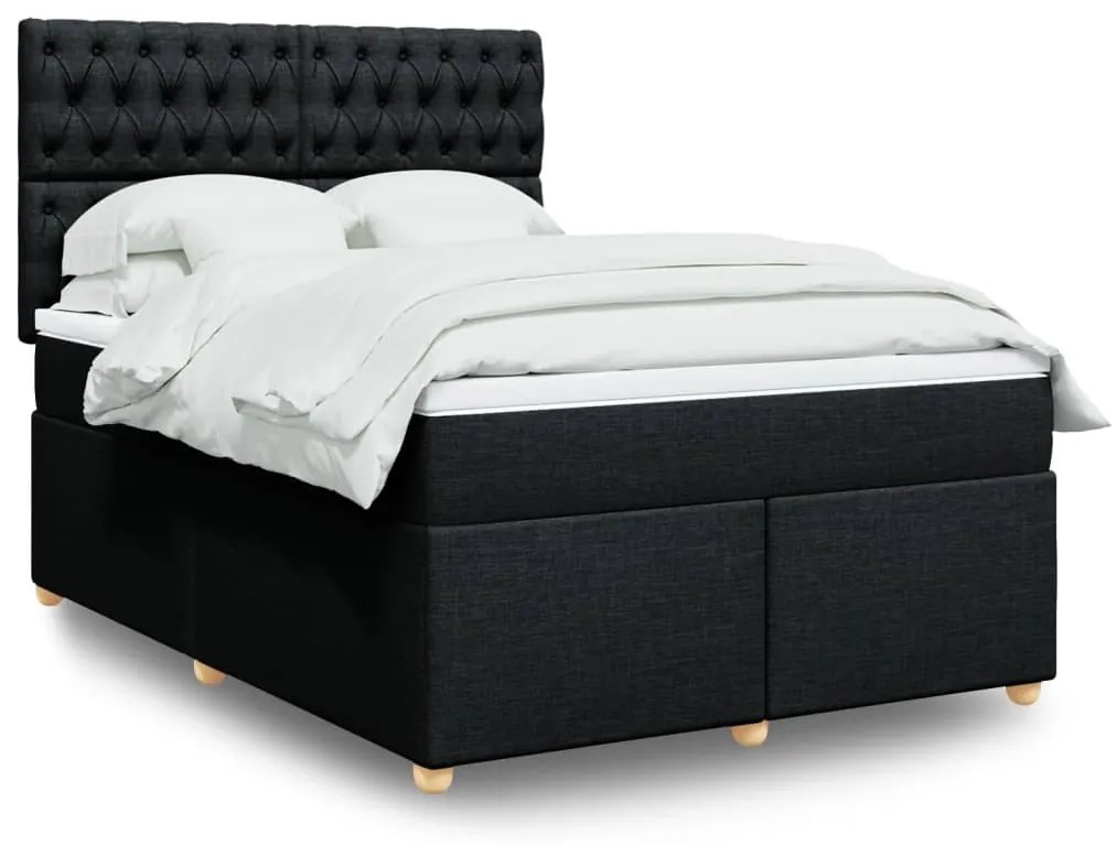 vidaXL Cama com molas/colchão 140x190 cm tecido preto