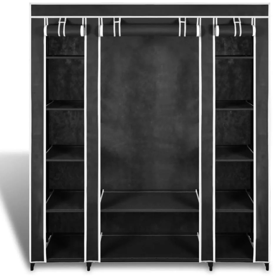 Armário tecido com compartimentos e varões 45x150x176 cm preto