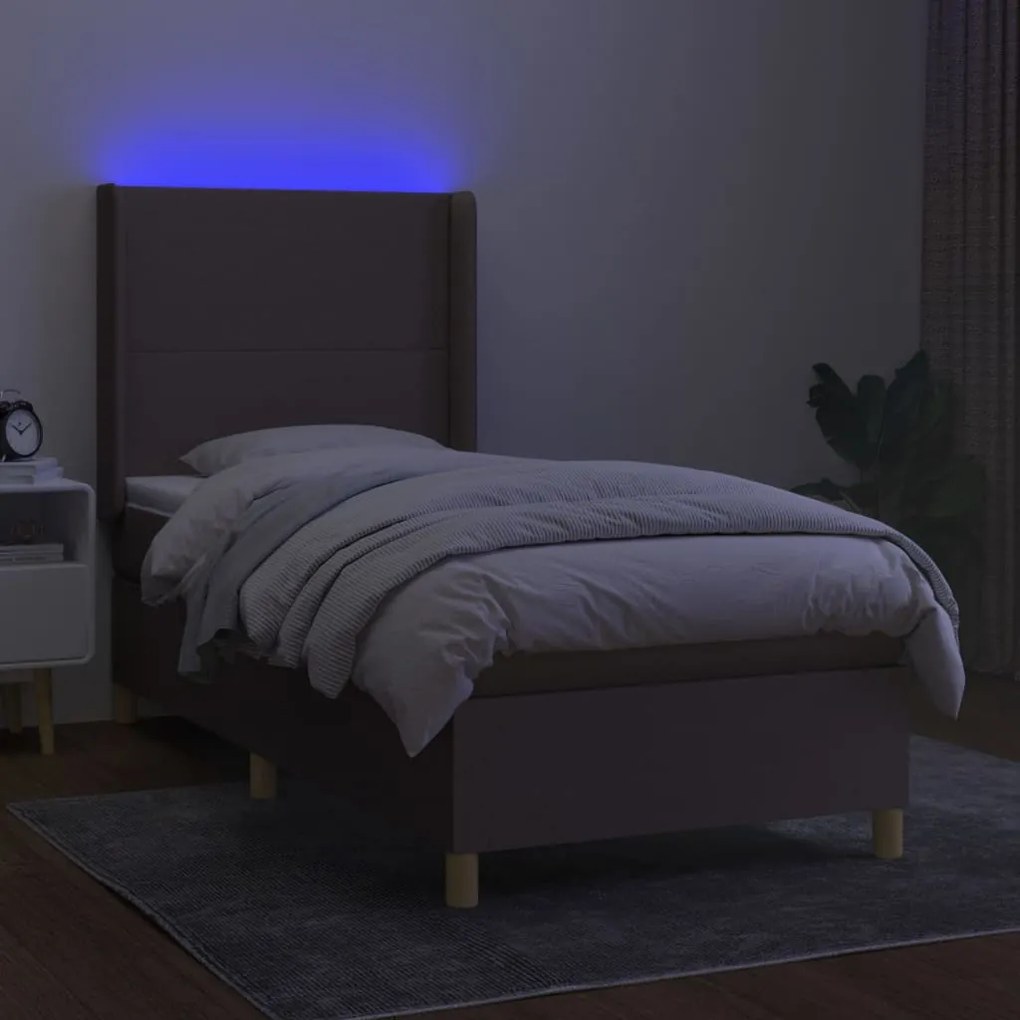 Cama box spring + colchão/LED 90x190cm tecido cinza-acastanhado