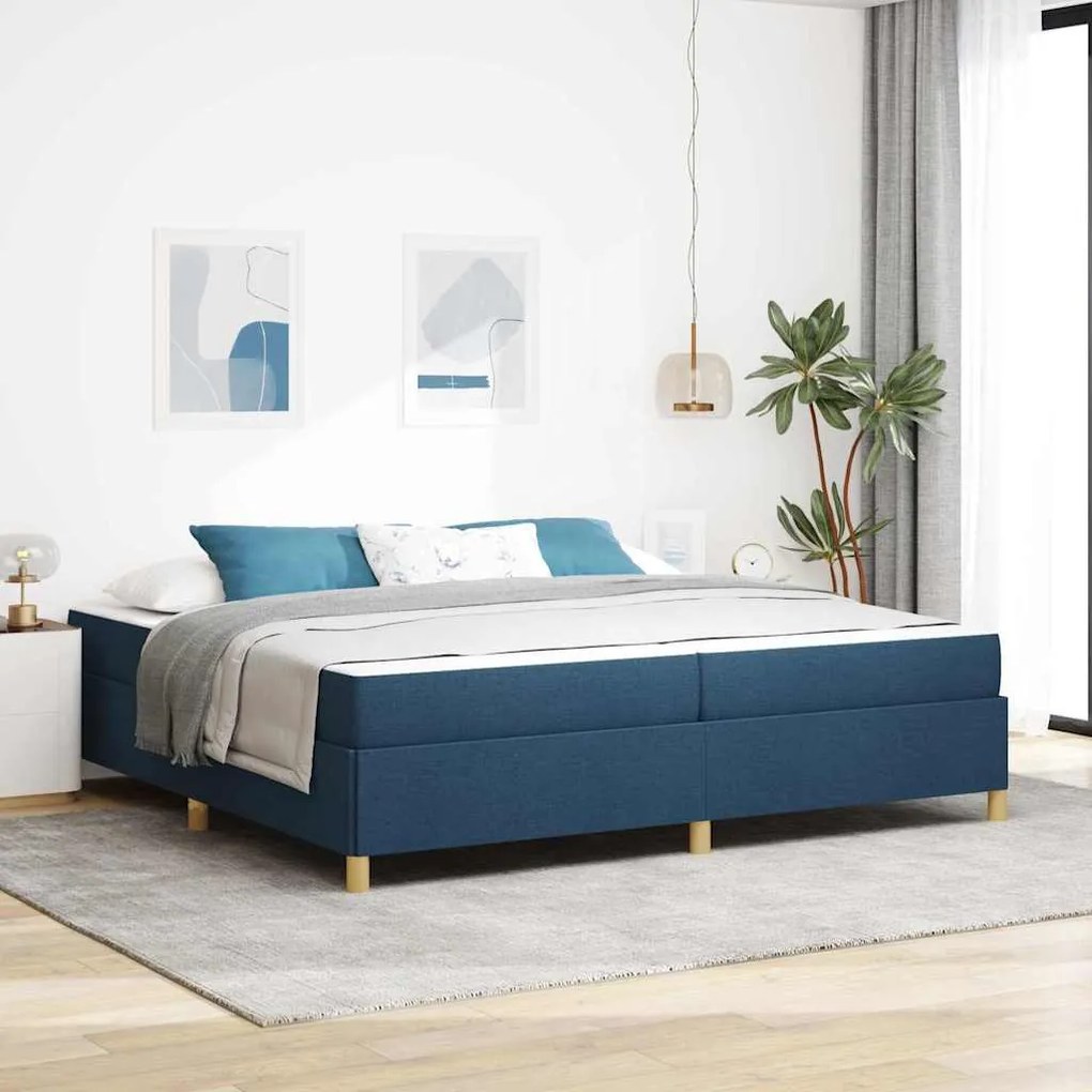vidaXL Cama Box Azul e Azul Escuro e Branco 200 x 200 cm tecido