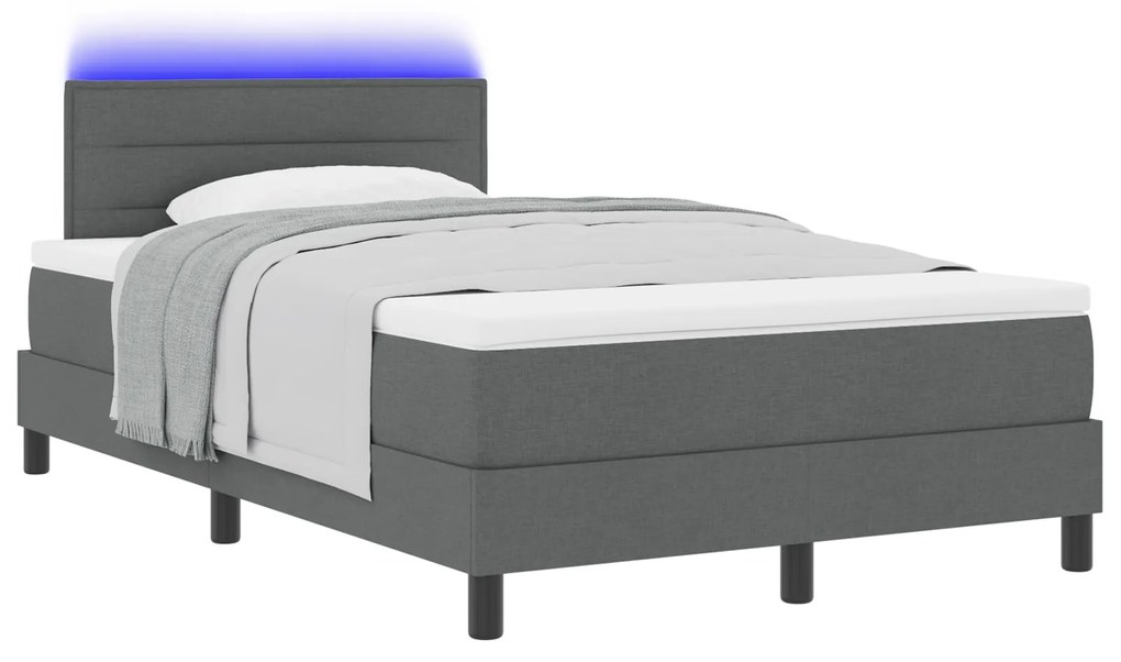 Cama Box Spring com Colchão & LED Cinza Escuro 120x190 cm Tecido