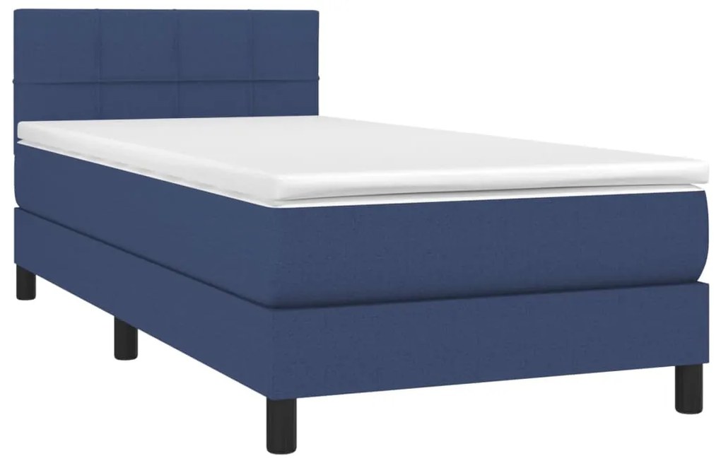Cama box spring c/ colchão e LED 90x190 cm tecido azul