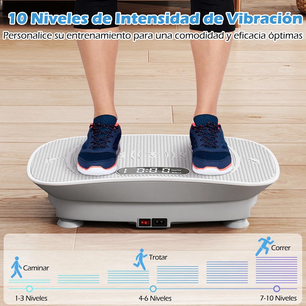 Plataforma vibratória muscular com 10 intensidades e controlo remoto para emagrecer, queimar calorias e tonificar os músculos - Cinzenta