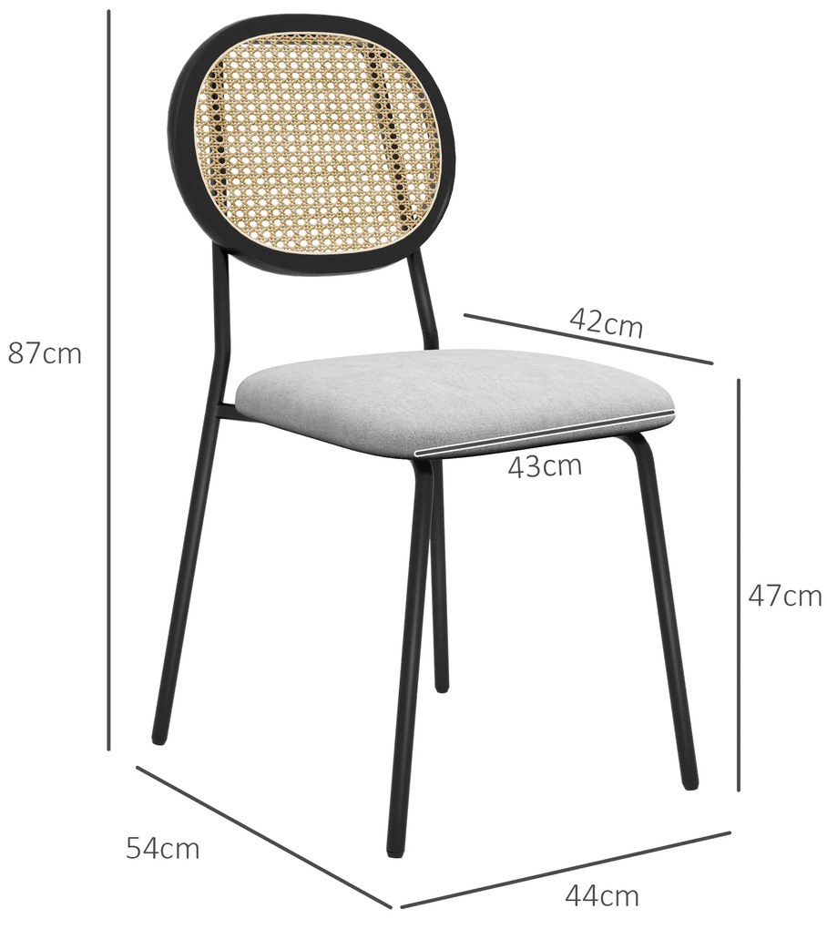 Conjunto de 2 Cadeiras de Sala de Jantar Cadeiras de Cozinha com Encosto em Vime Sintético 44x54x87 cm Cinza e Preto