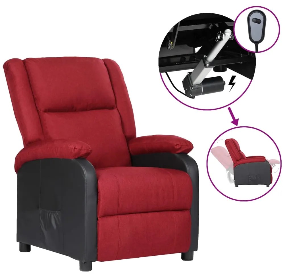 vidaXL Poltrona recli. elétrica couro artificial/tecido vermelho tinto