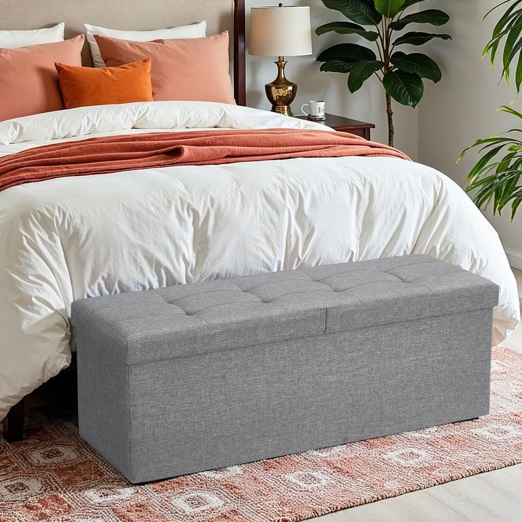 Banco com espaço de arrumação, baú rebatível, caixa de arrumação 38 x 110 x 38 cm (P x L x A) cinza
