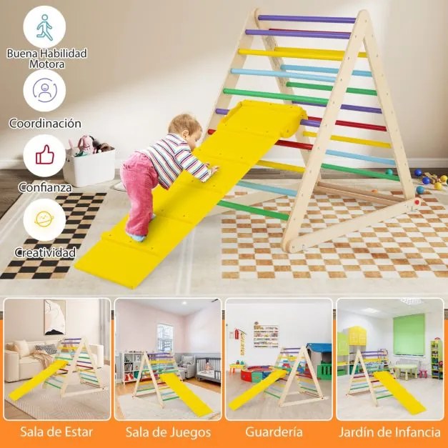 Escada triangular dobrável de madeira para crianças dos 6 meses aos 6 anos para a casa e o quarto das crianças 122 x 71 x 110 cm Multicolorido
