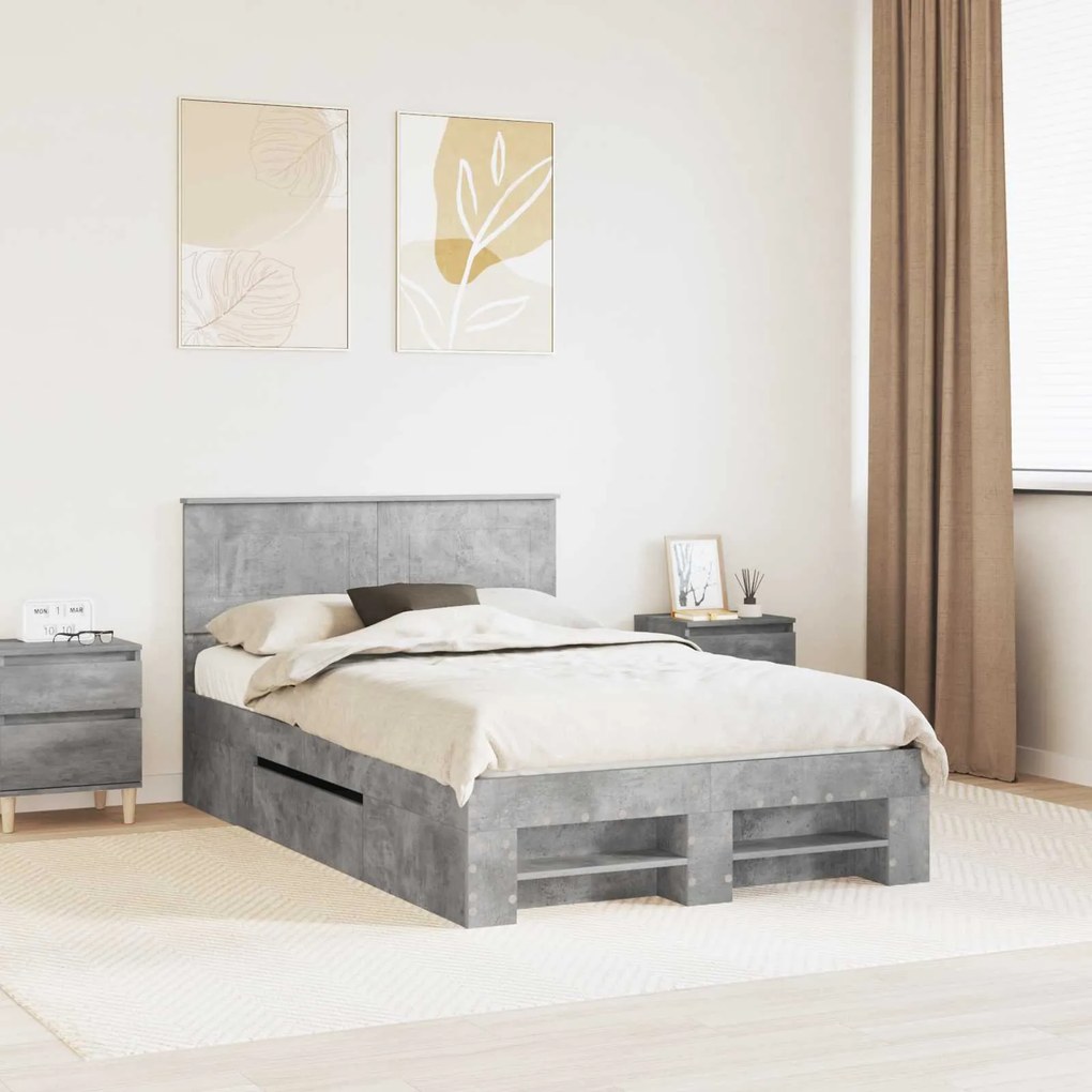 vidaXL Estrutura da Cama Cinzento 120 x 200 cm Madeira processada