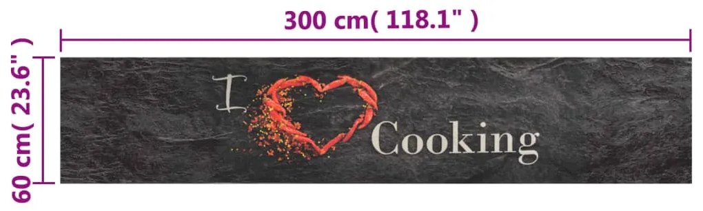 Tapete de cozinha lavável 60x300 cm veludo padrão cooking preto