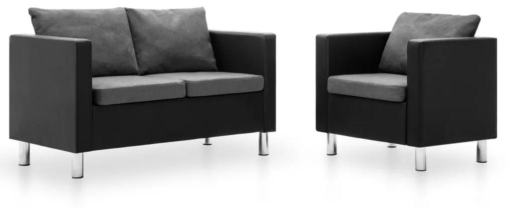 275503 vidaXL Conjunto de sofás couro artificial 2 pcs preto e cinzento-claro