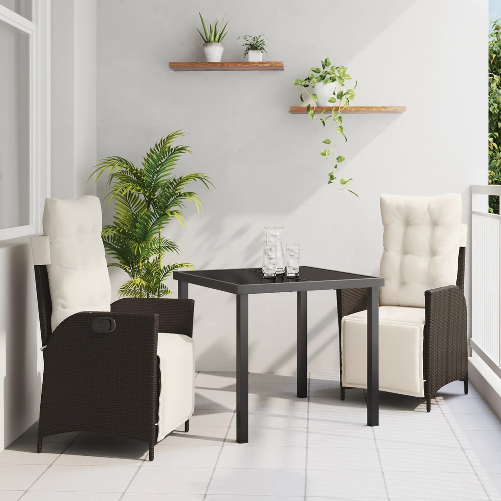 vidaXL Conjunto de Jantar de Jardim 3 Peças Marrom Polivime