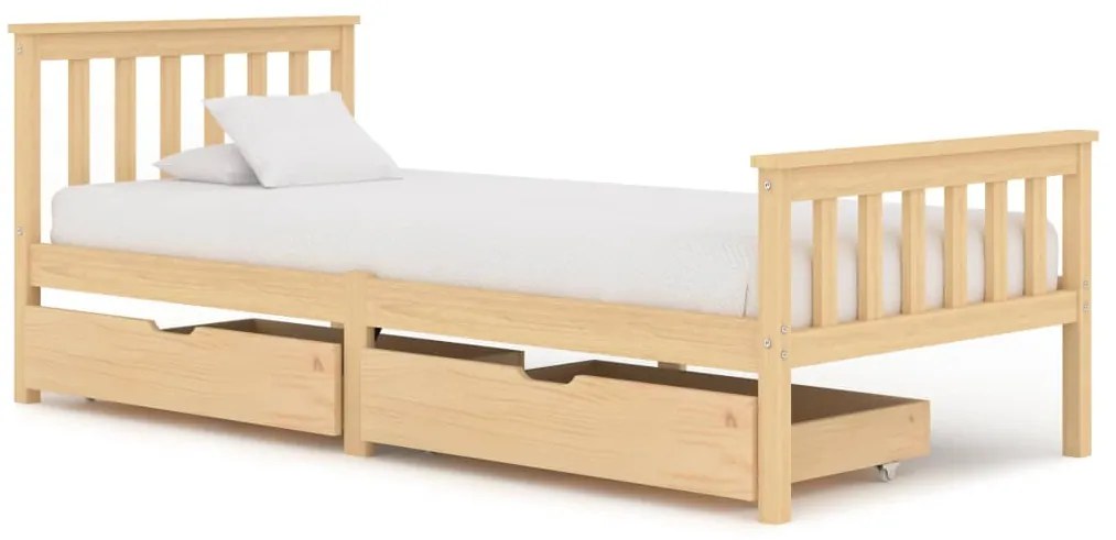 3060336 vidaXL Estrutura de cama com 2 gavetas 90x200 cm pinho maciço