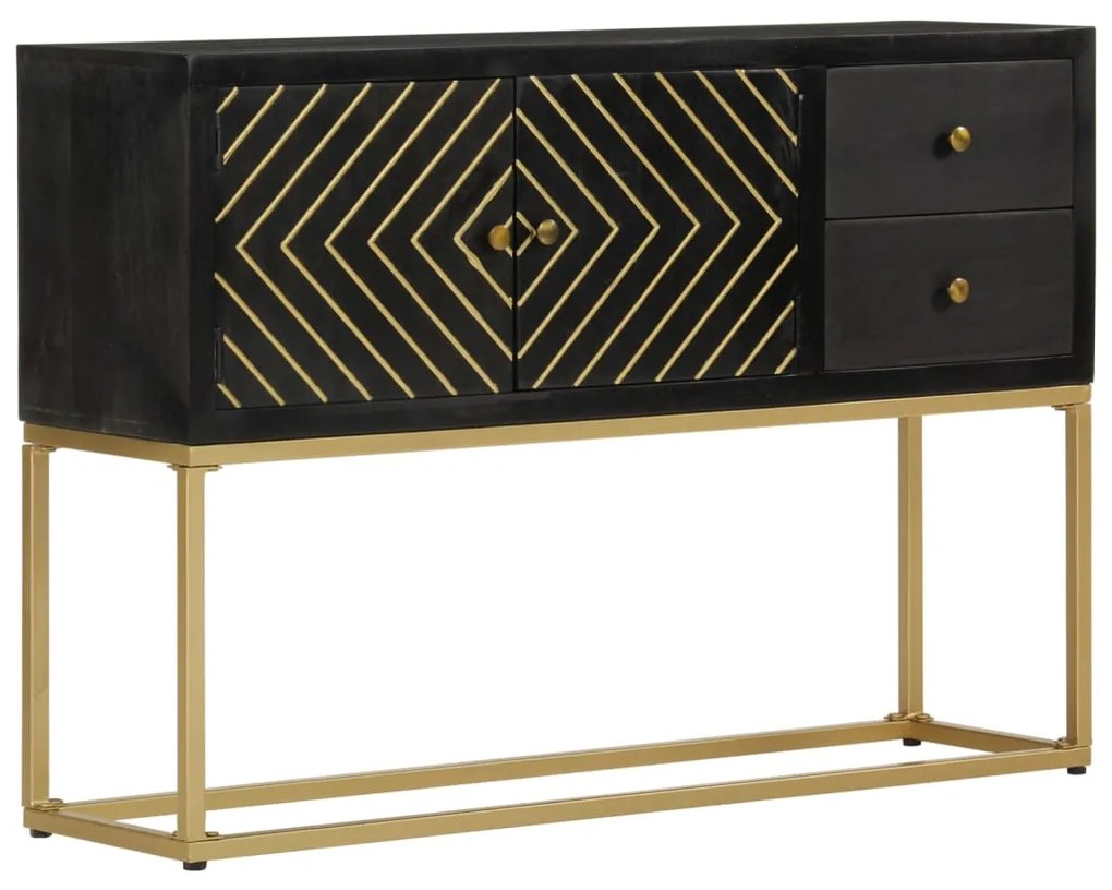 vidaXL Aparador 110x30x75cm madeira de mangueira maciça preto/ dourado