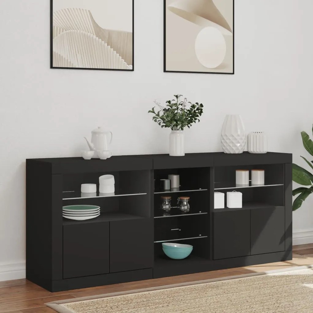Aparador com luzes LED 162x37x67 cm preto