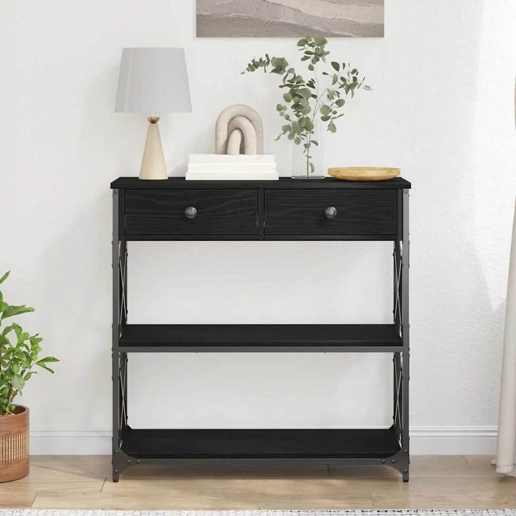 mesa de console vidaXL Preto Carvalho 75x28x75 cm Madeira de Engenhari