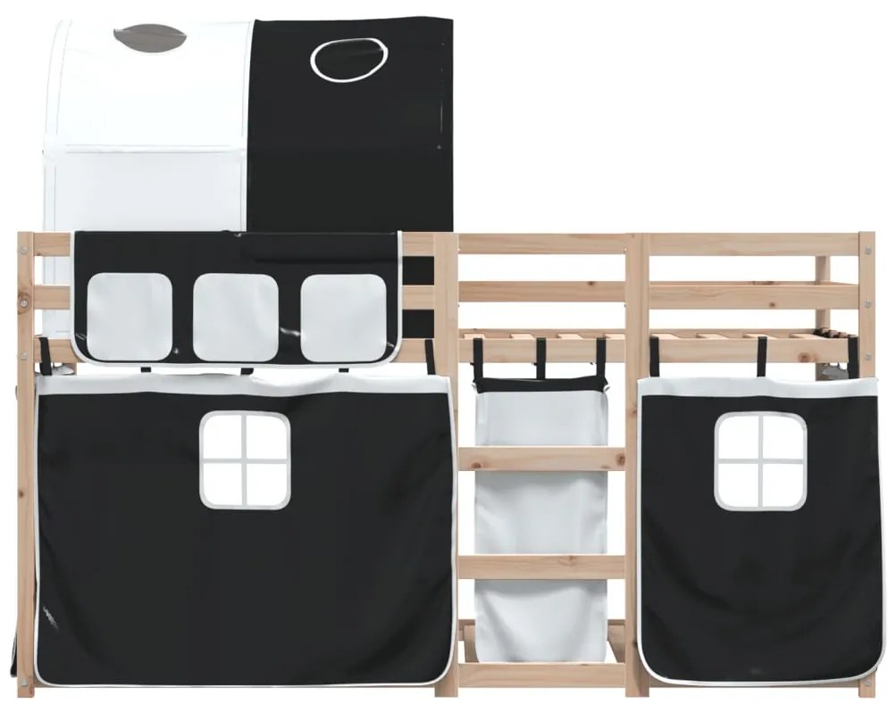 Beliche com cortinas 90x190 cm pinho maciço branco e preto