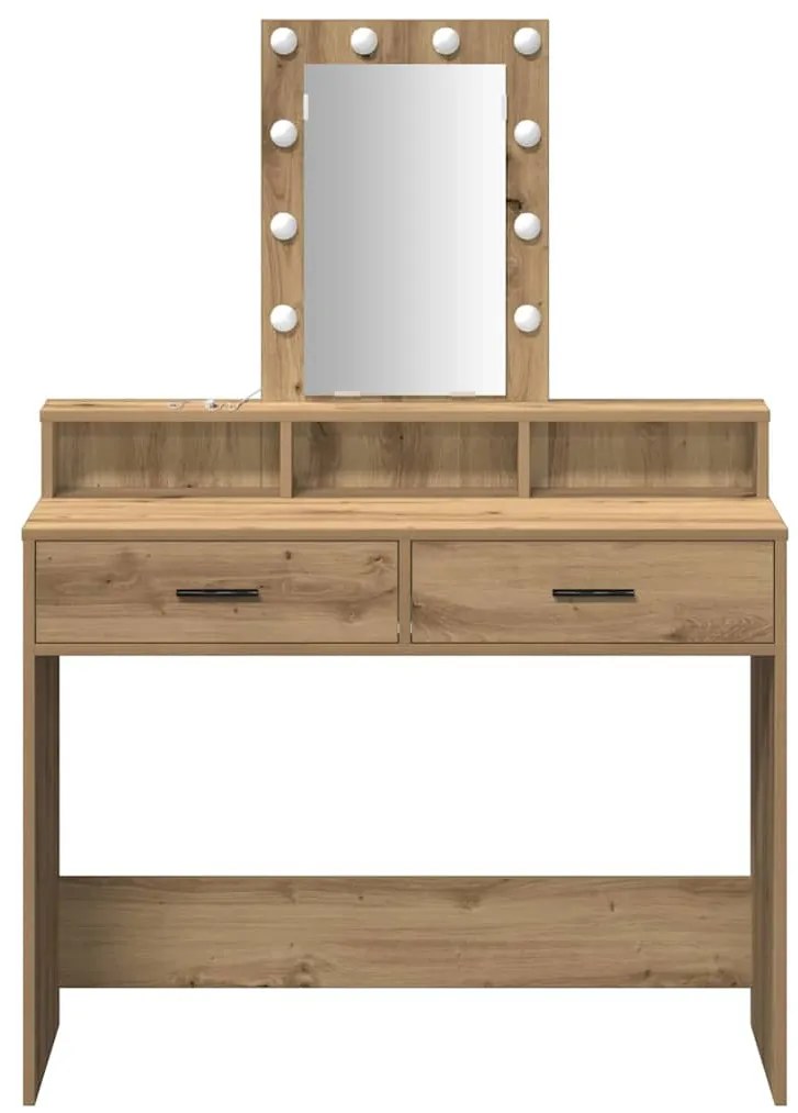 Mesa de Maquiagem com Luzes LED Carvalho Artesanal 100x41x140 cm
