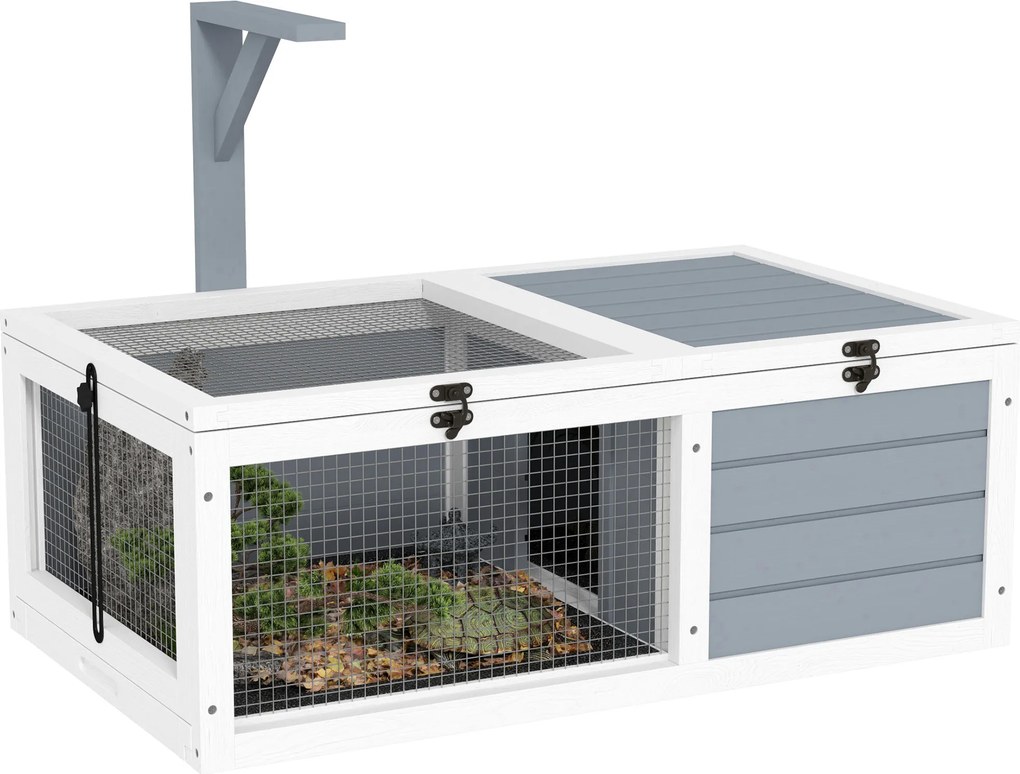 Gaiola para pequenos animais (tartarugas) com 2 espaços para lâmpadas, 81 x 48 x 31,5 cm, cinzenta