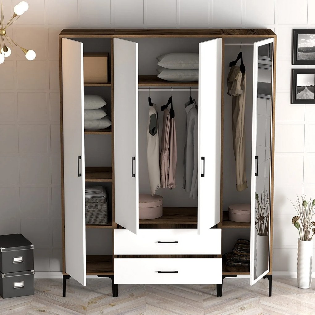 Roupeiro Kumsal STR – Nogueira e Branco – 160x47,5x201,4 cm