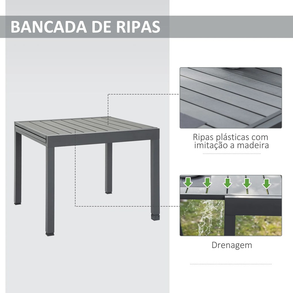 Outsunny Mesa de Jardim Extensível de Alumínio Mesa de Jantar Retangular para 4-6 Pessoas Carga Máxima 70kg para Pátio Terraço Exterior 180x90x73cm Cinza