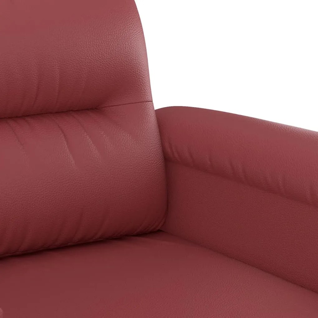 3 pcs conjunto sofás c/ almofadões couro artif. vermelho tinto