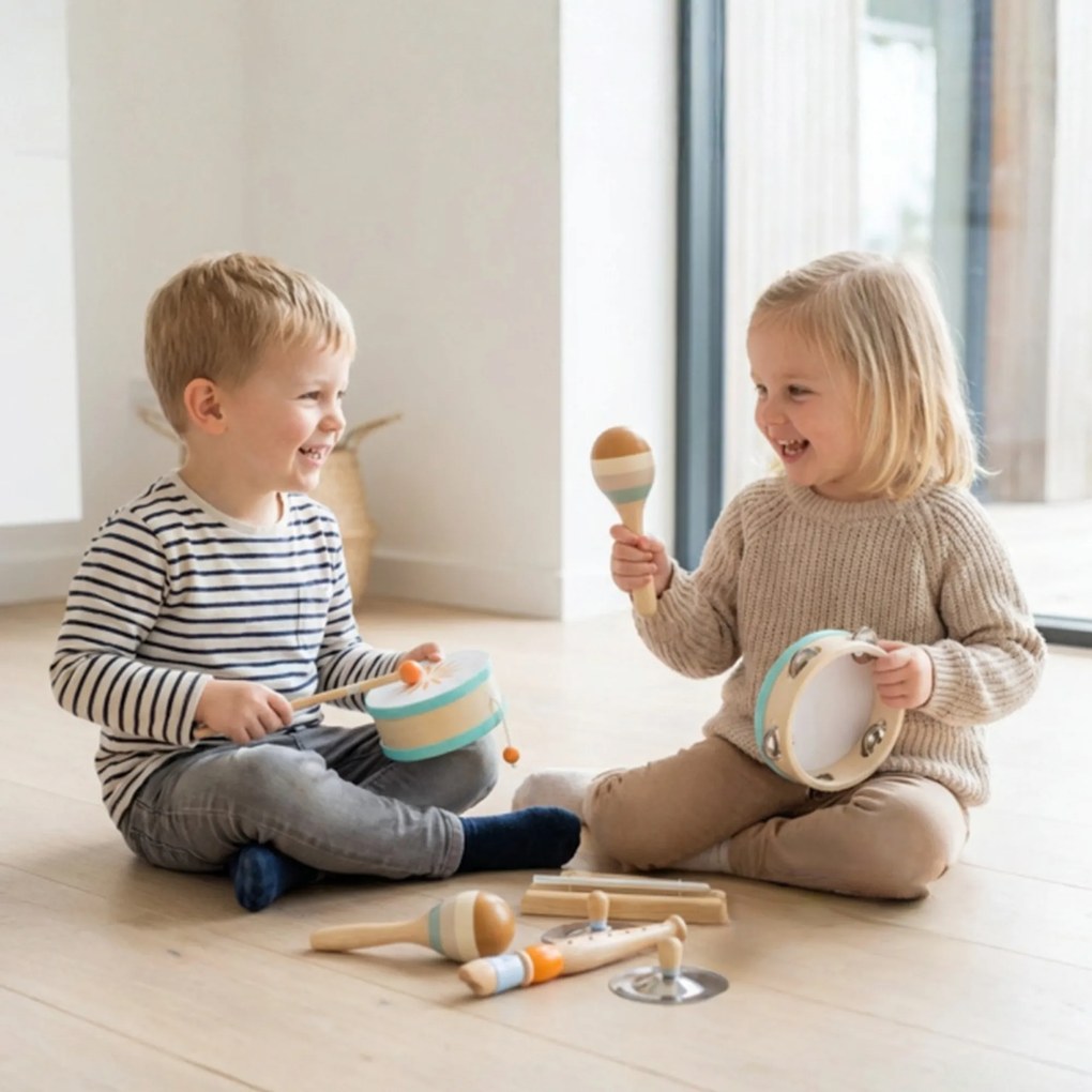 Instrumentos musicais para crianças, brinquedos musicais de madeira inspiradores, com pandeiro e maracas, para crianças a partir dos 3 anos