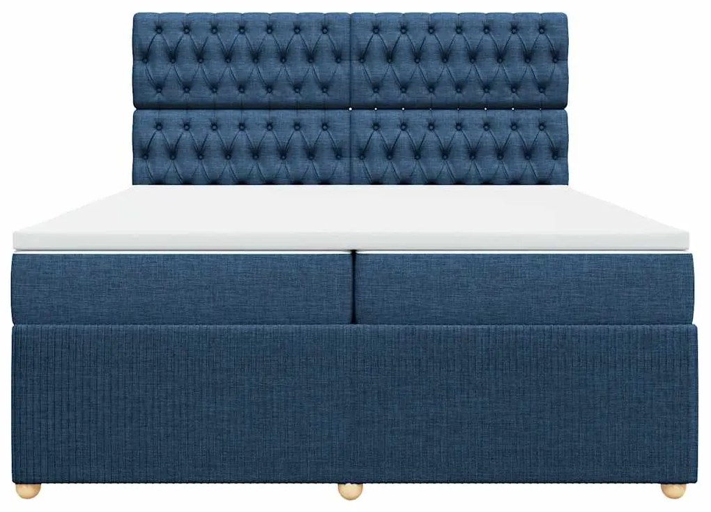 Cama com molas/colchão 200x200 cm tecido azul