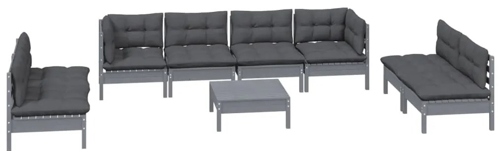 9 pcs conjunto lounge de jardim c/ almofadões pinho maciço