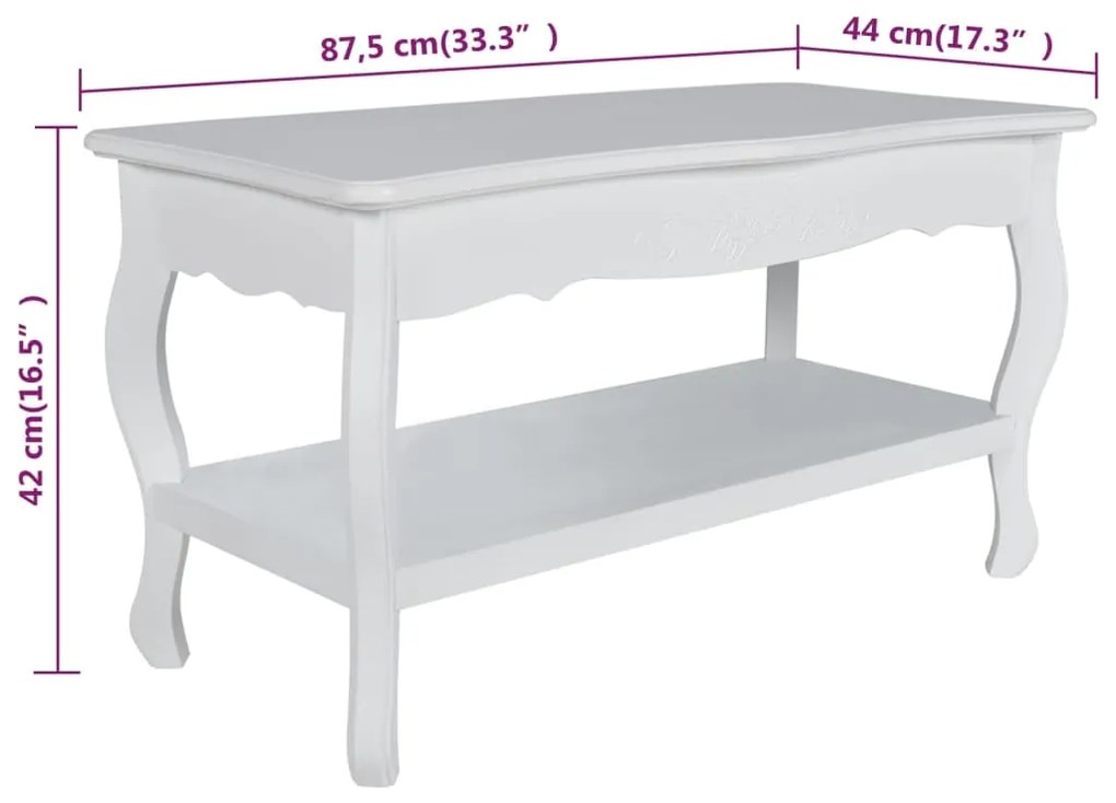 Mesa de centro com 2 prateleiras MDF branco