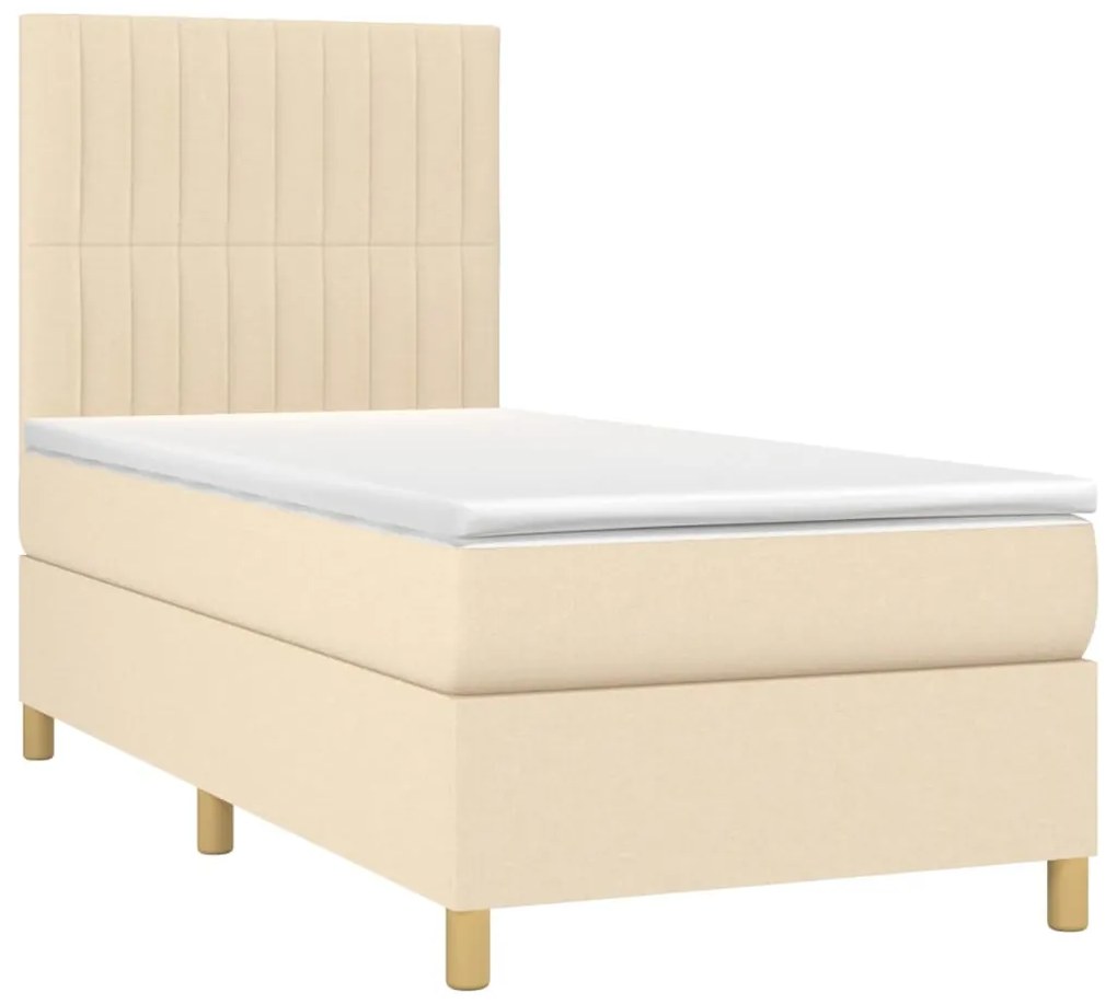 Cama box spring c/ colchão e LED 100x200 cm tecido cor creme