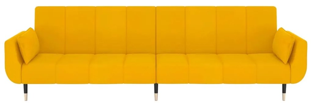 Sofá-cama 2 lugares com duas almofadas veludo amarelo