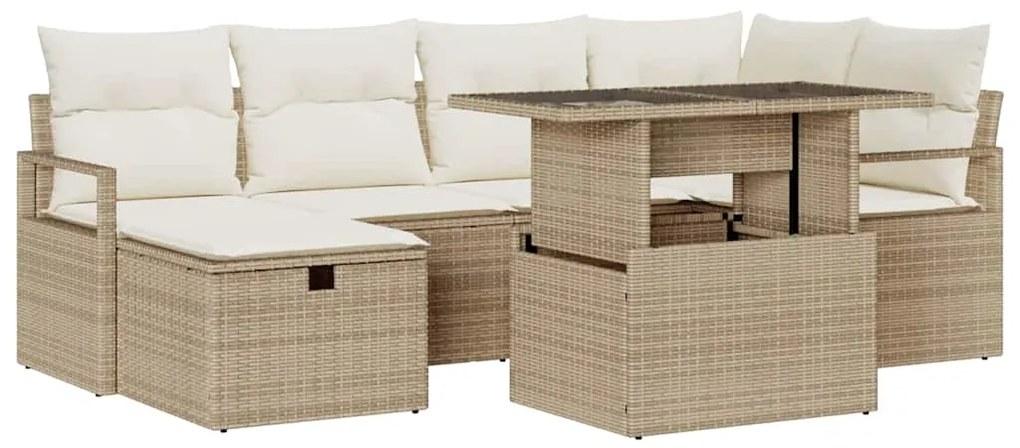 Conjunto de Sofá de Jardim vidaXL de 7 Peças com Almofadas Bege Vime P